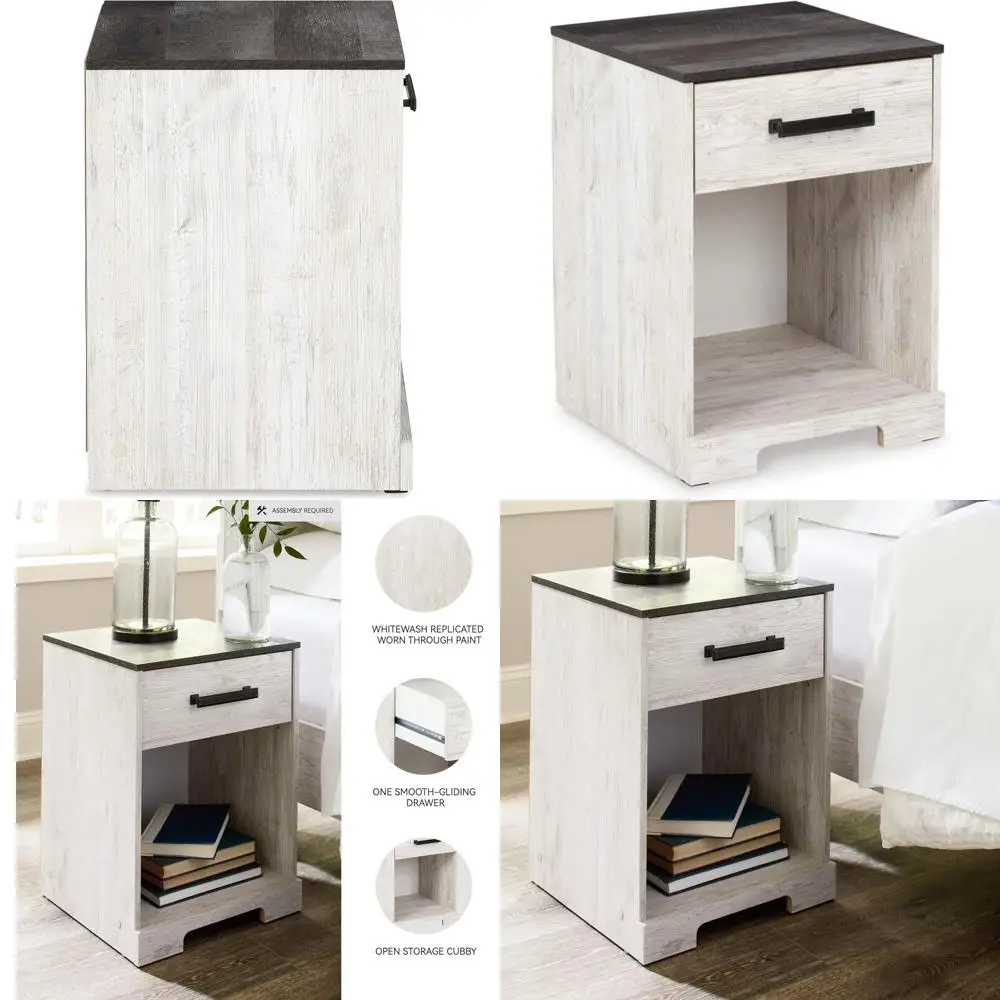 

Whitewash & Gray Nightstand, 22.09 Height, Shawburn 1 Der Series