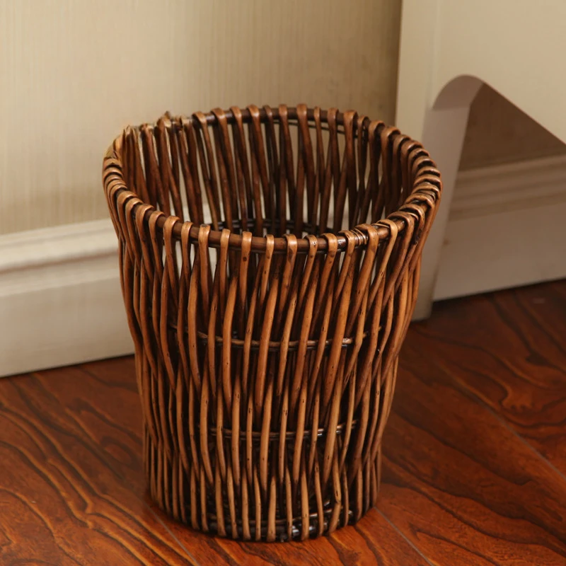 

Garden Vine Weaving Garbage Bin Creative Paper Basket High Grade Willow Weaving Environmental Garbage Basket