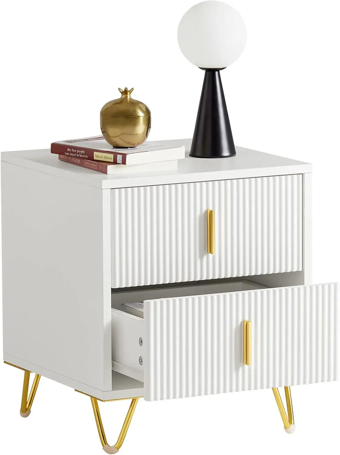 

White Nightstand, Bedside Table Living Room, Narrow Side Storage Cabinet with 2 Drawers, Cute End of Sofa Unit Bedroom Office,FB