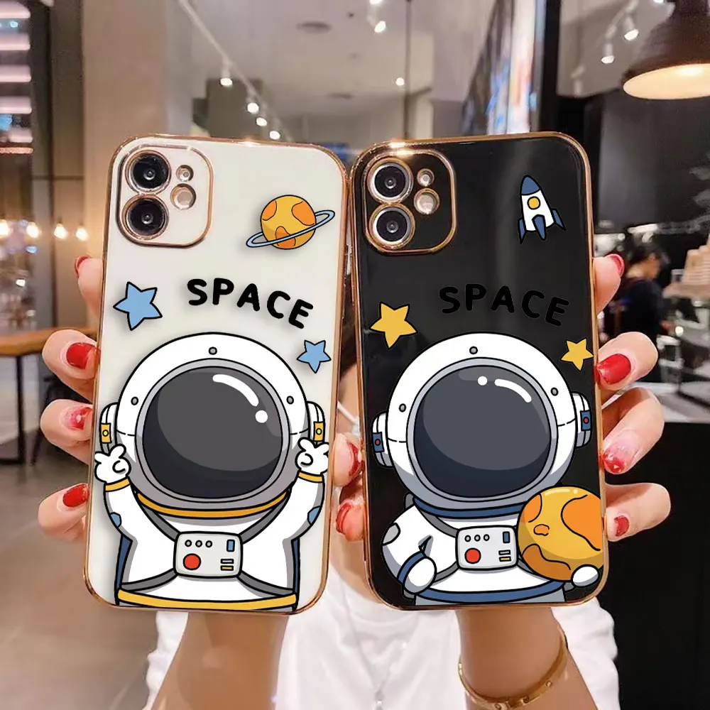 

Cover Smooth E-TPU Phone Case For iPhone 15 14 13 12 11 X XS Pro Max 8 7 SE 6S 6 Plus Mini Case Funda Cartoon Lovely Astronaut