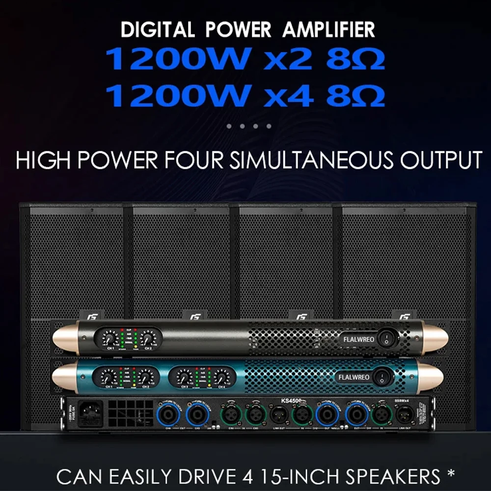 KS4500 パワーアンプ 4チャンネル 8Ω 1200W オーディオアンプ デジタルアンプ オーディオ DJ ステージパフォーマンス