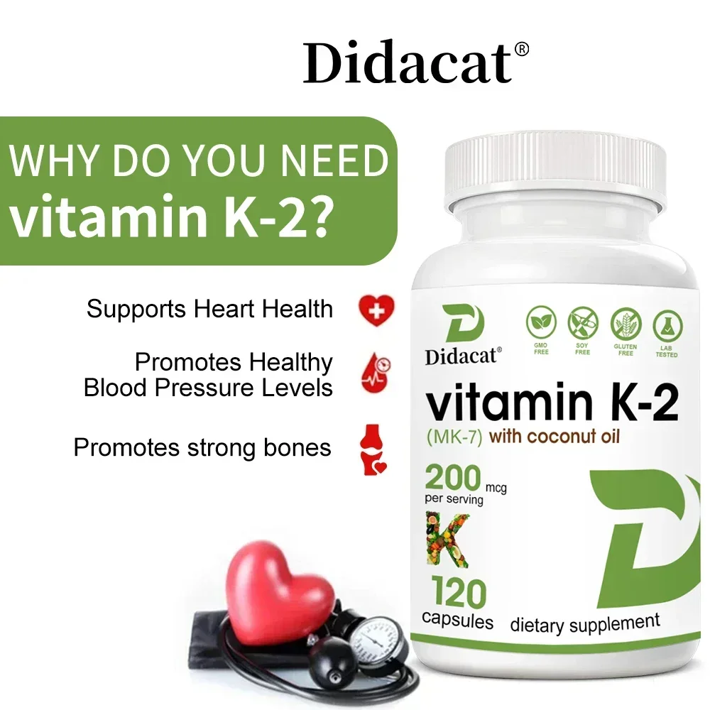 Vitamin K2 (MK-7) 200 Mcg, Virgin Coconut Oil Capsules - Premium Menaquinone-7 for Heart, Cardiovascular, Bone Health