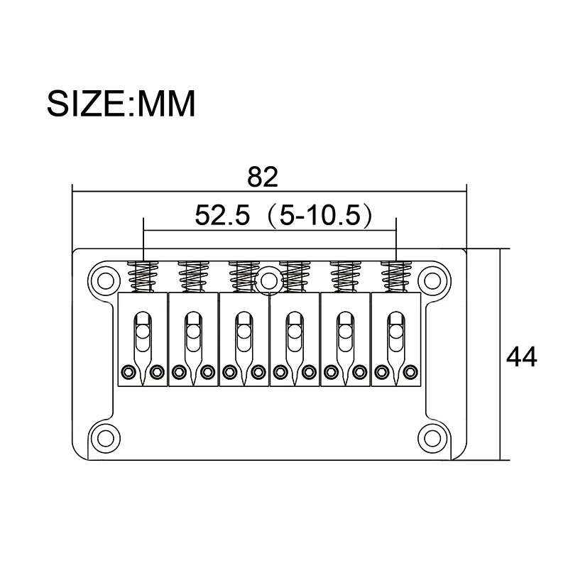 Metal Hardtail 6-String Guitar Bridge with Side Wall 82x44MM-10.5 Electric Guitar Body Through Guitar Parts Black/Gold/Chrome