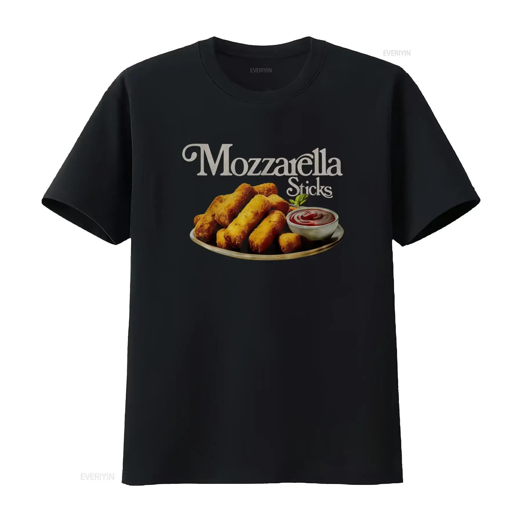 Camiseta retro de los años 90 con diseño de mozzarella en tiras y salsa de tomate, perfecta para amantes de la gastronomía y la nostalgia, estilo vintage.