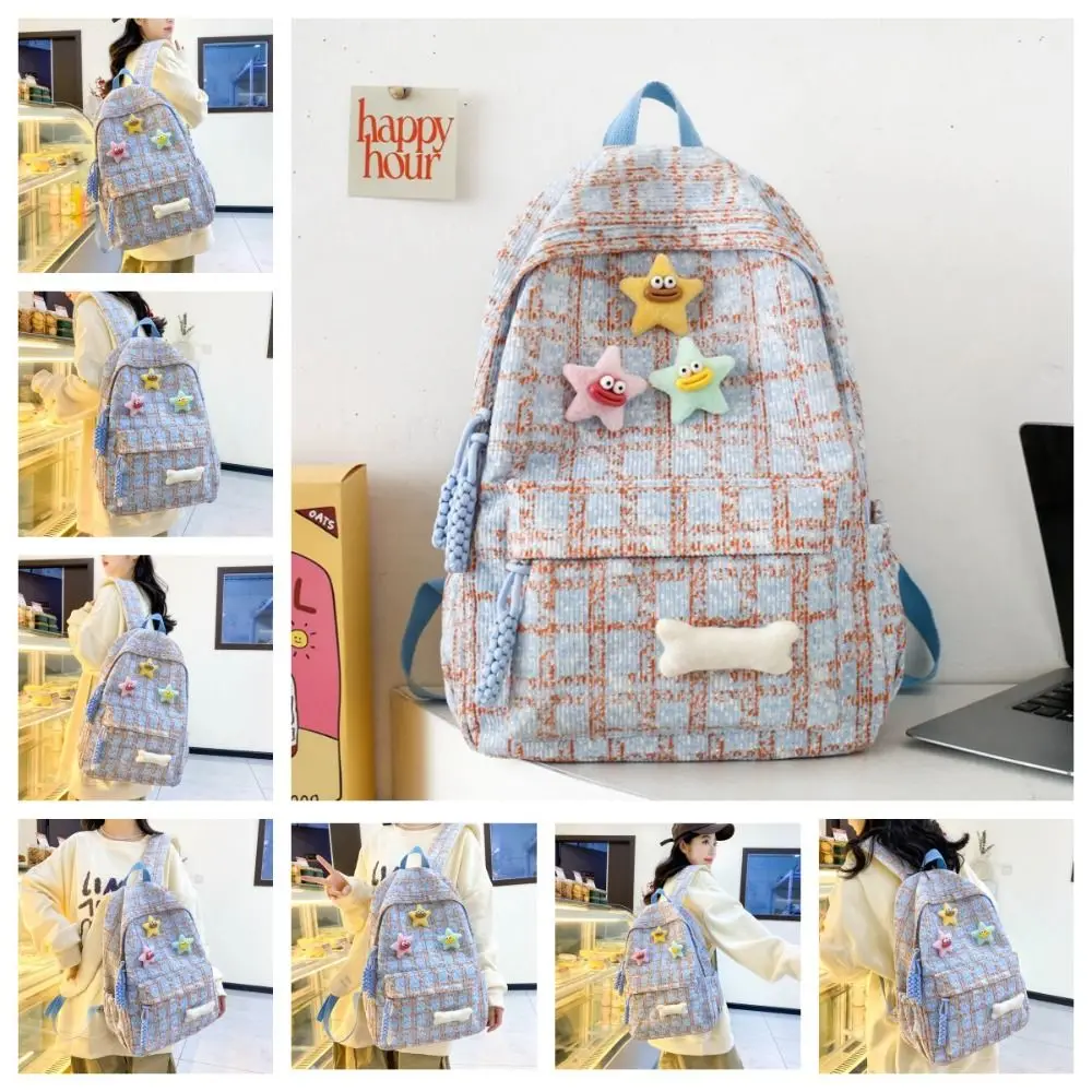 

Sausage Lip Nylon Students Backpack Simple Multi Pocket School Bag with Cartoon Pendant Leisure Star