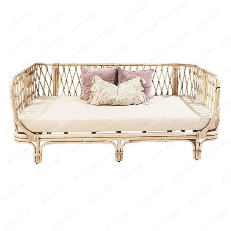 

Outdoor Rattan Couch Nordic Villa Courtyard Living Room Double Three Real Rattan Chair furniture living room