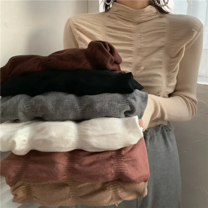 2023 New Autumn Winter Basic Sweater Long Sleeve Knitted Sweaters Jumpers Women Ladies High Elastic Pullovers Slim Tops T Shirt