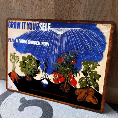 Vintage Gardening Advert Fruit & Veg, Aged Look Retro Style Metal Sign Plaque