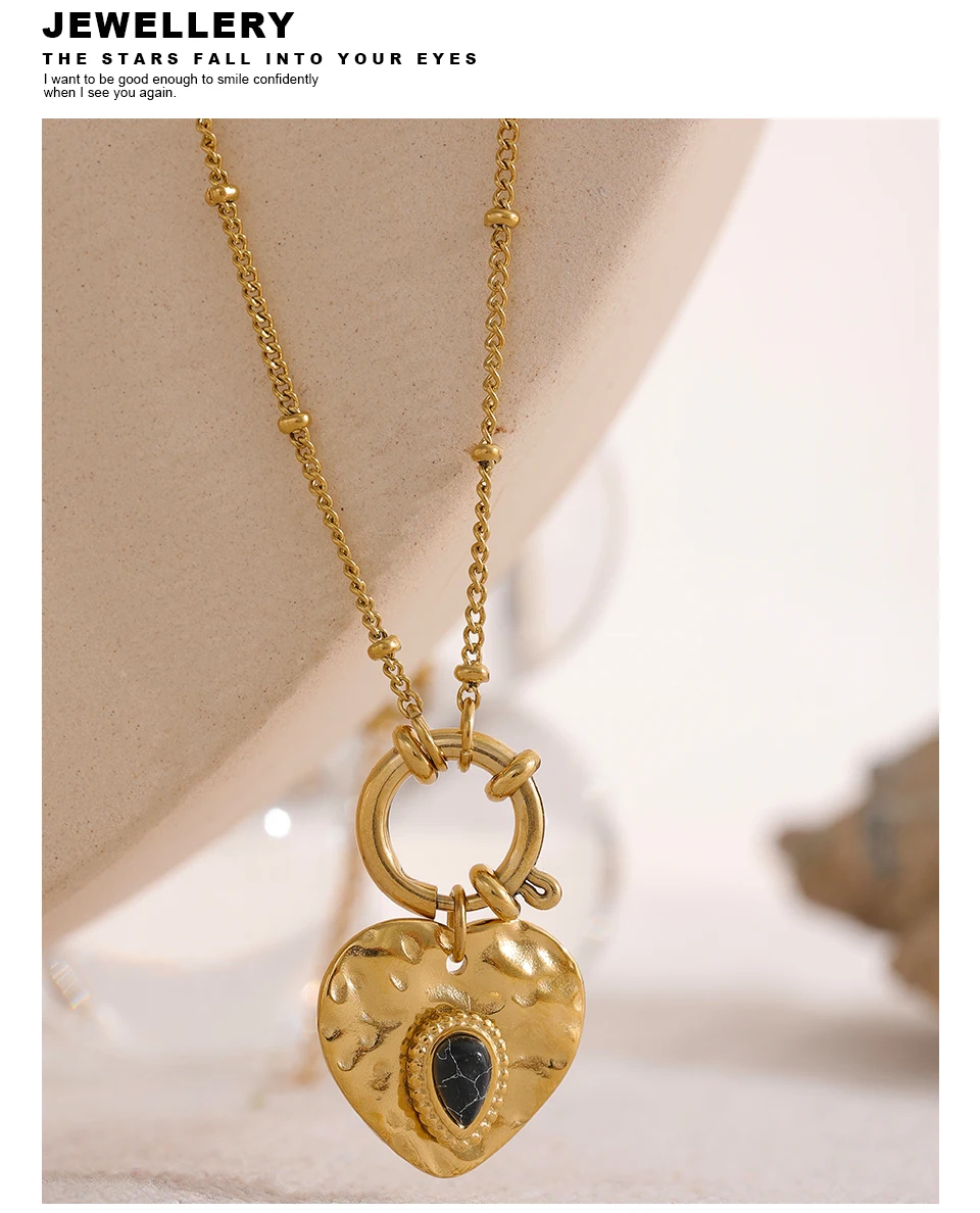 Yhpup Charme Vintage Metall Herz Anhänger Edelstahl Halskette Goldene Kette Kragen Mode Frankreich Trendy Schmuck Bijoux Frauen – Detail 12