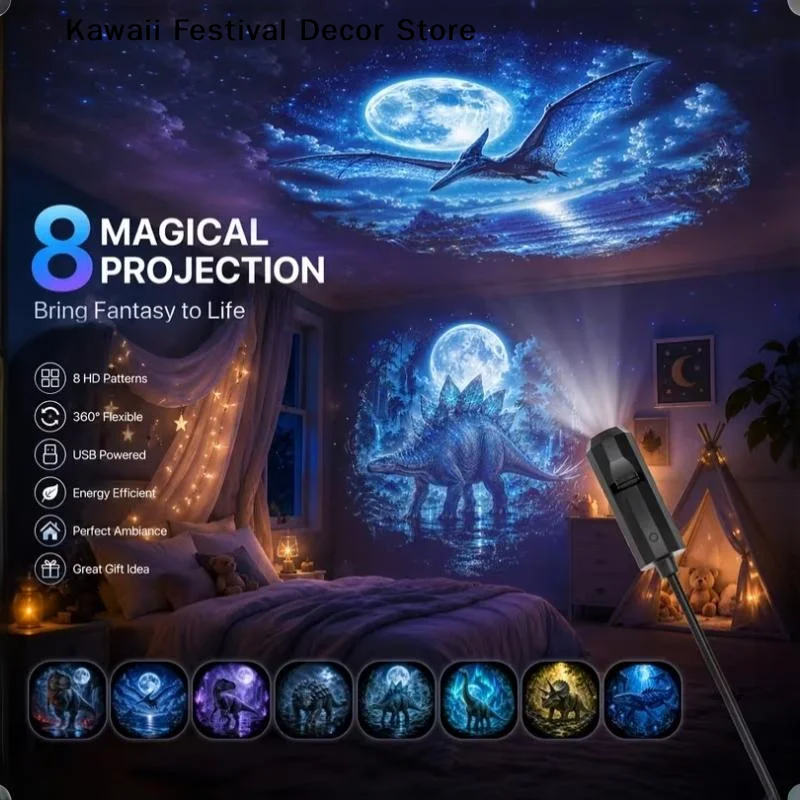 【K】360° Rotatable Creates Dinosaur-Themed USB Projection Light  for Kids Sleep Aid Bedroom Ceiling Ambiance Decoration