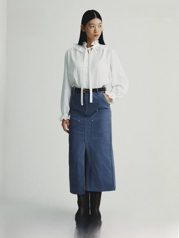 

Spring Women's Cotton Work Skirt Casual Sle Other Skirt pe Suitable for Ladies mid Waist Design H&M Brand 322634