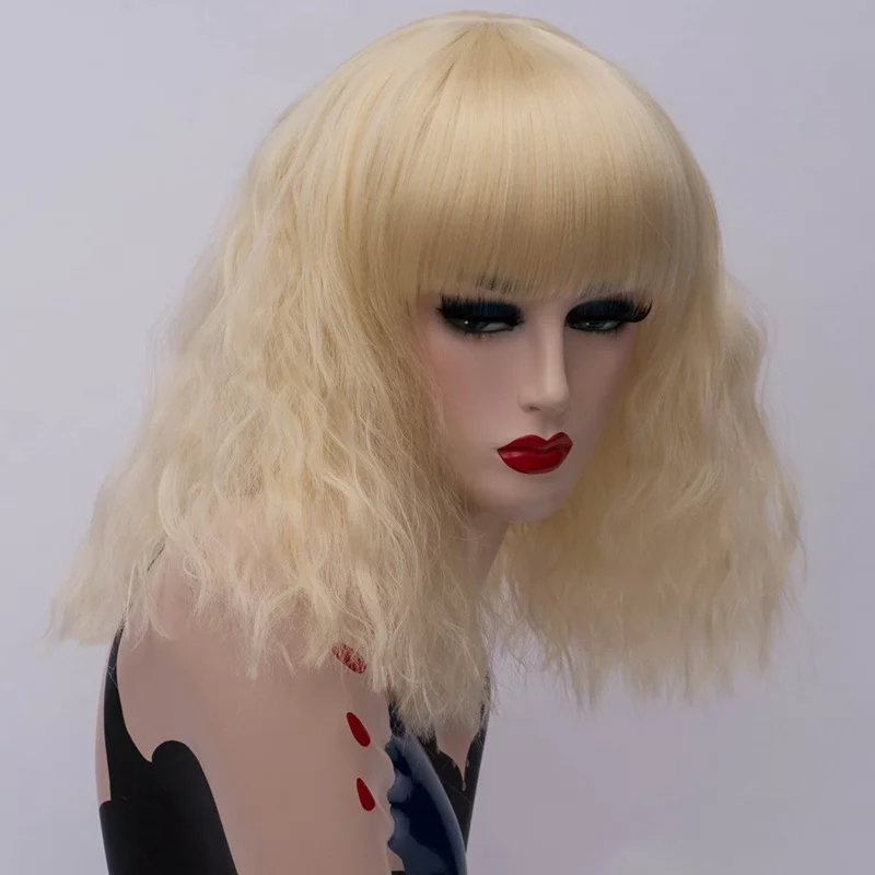 MSIWIGS ผู้หญิงสั้นสีบลอนด์คอสเพลย์วิกผมบางลอนผมสังเคราะห์วิกผมผมปลอม