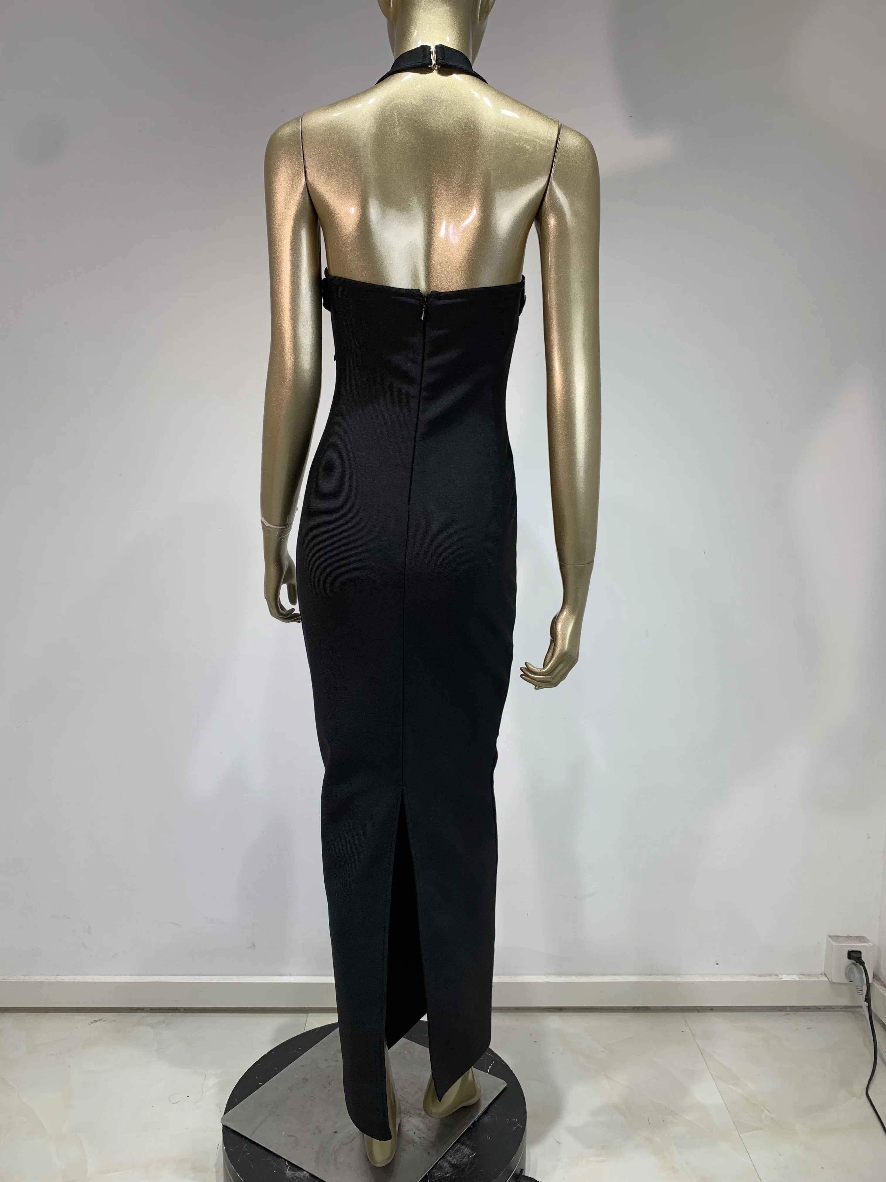 فستان نسائي مثير على شكل نجمة مرصع بالألماس بدون ظهر رسن أسود ماكسي طويل بأشرطة ضيقة 2025 فستان أنيق للحفلات المسائية والنوادي