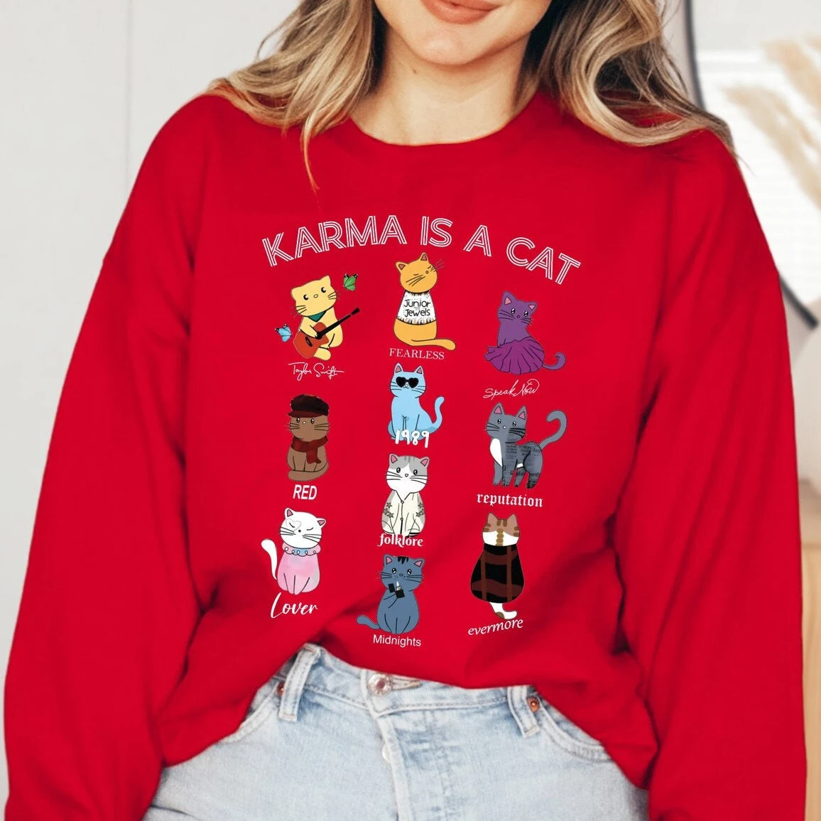 Cute Cartoon Fashion Nine Kitties Print Female Sweatshirt Karma Is A Cat Slogan Women Clothes New Stylish All Match Casual Tops