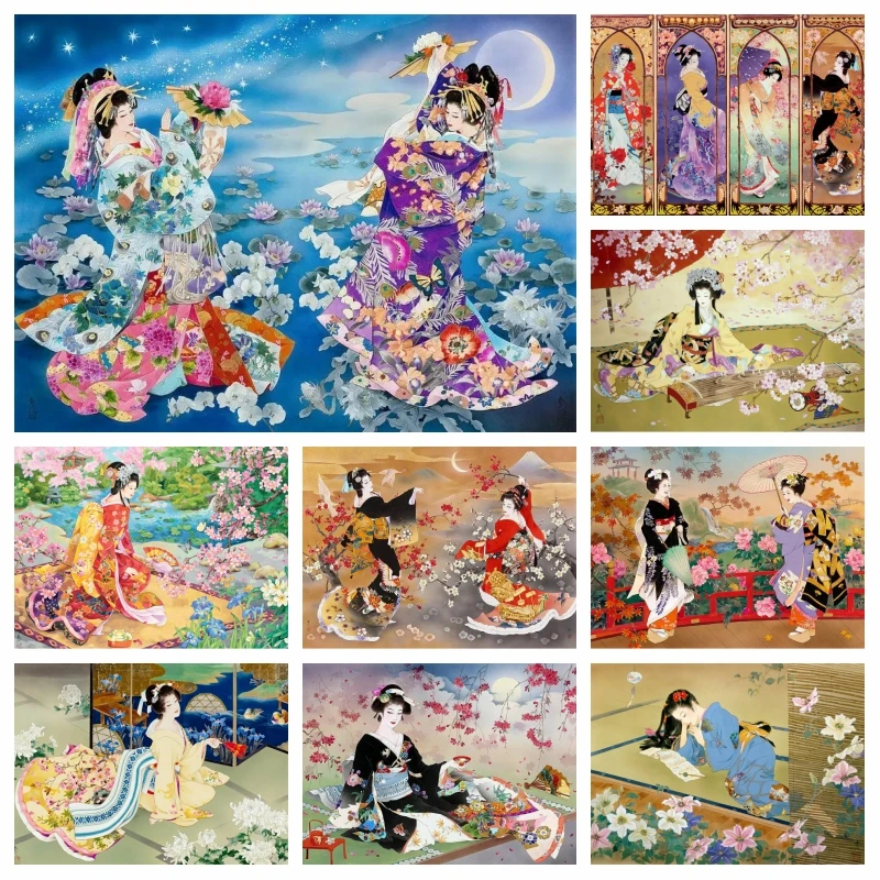 Haruyo Morita Geisha Art AB Diamond Painting Full Square Drills Japanese Woman Beauty Mosaic Cross Stitch Handwork Home Decor