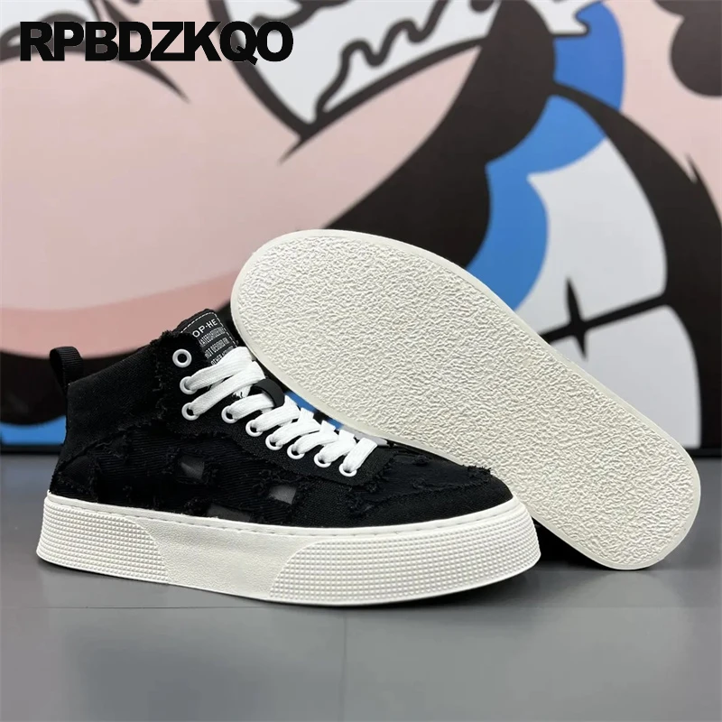 Candy High Top Men Flats Cutout Sport Athletic Rubber Sole Lace Up Hip Hop Hollow Trainers Canvas Sneakers Shoes Skate Booties