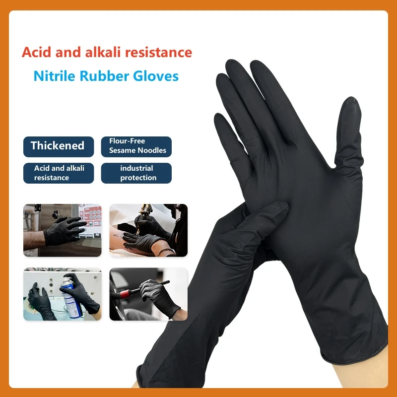 

100PCS Black Nitrile Gloves Thickened Disposable Gloves for Cleaning Hairdressing Waterproof Dishwashing Gloves Kitchen Tools