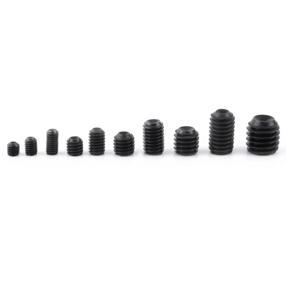 200PCS Black Hex Socket Head Set Screw M3-M8 Internal Hex Drive Cup Point Grub Screw Carbon steel Allen Head Socket Grub Screw