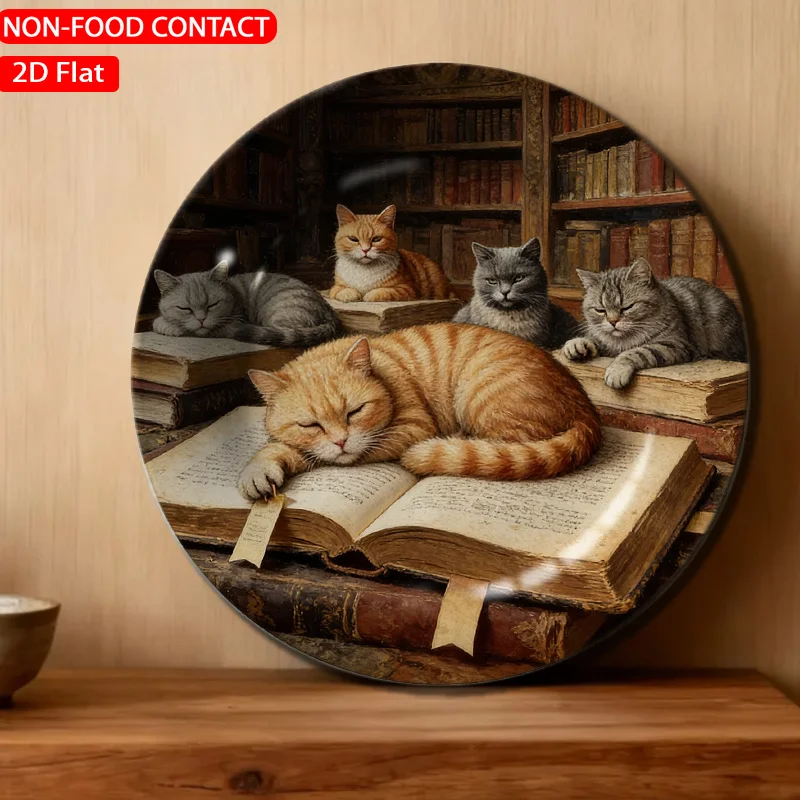 1pc Vintage Amber Ceramic Plate with Cozy - Non-Food Contact Suitable for Home Desk Decor, Retro Tableware for Living Room,