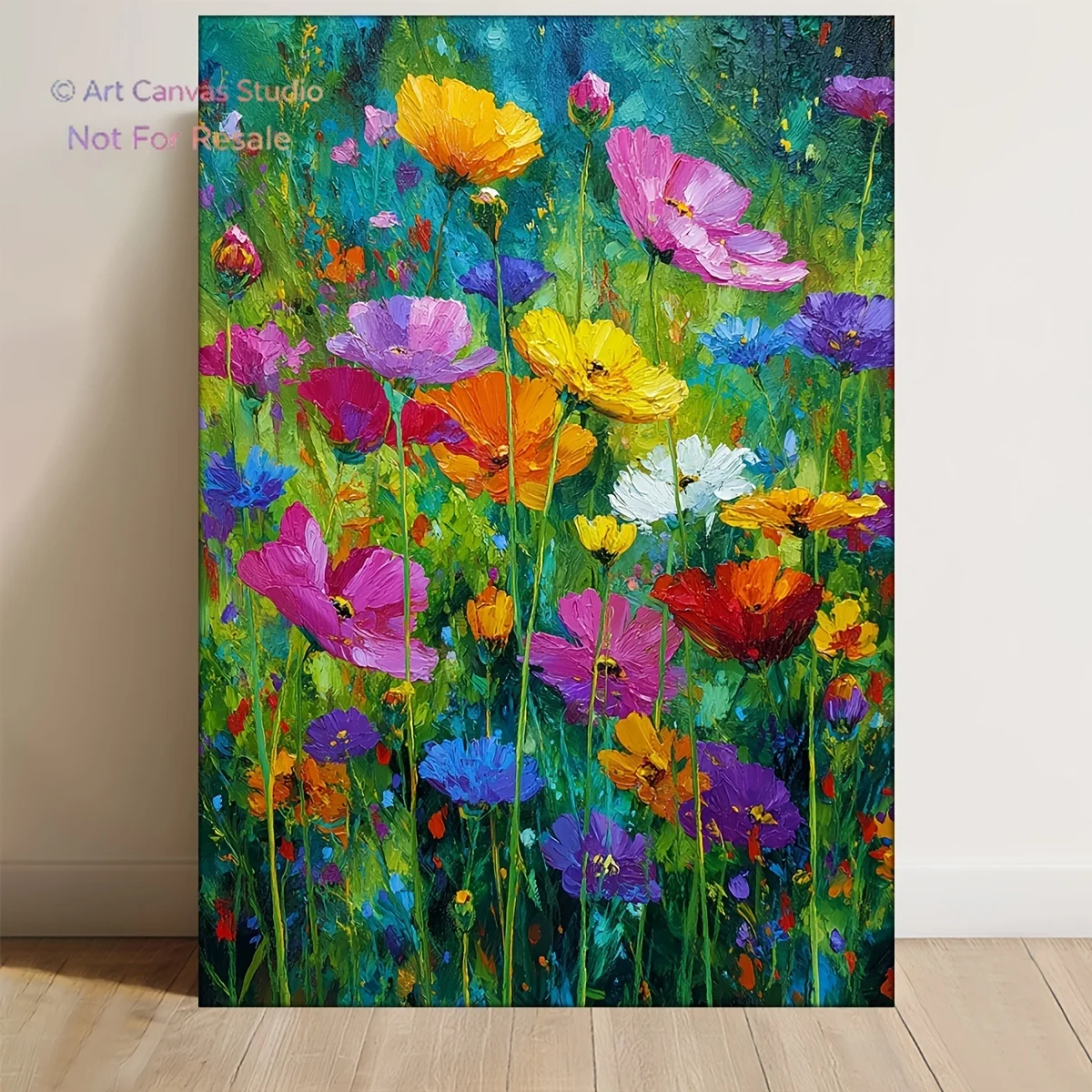 2D Flat, 2D Flat, 1pc Wrapped Wooden Decorative Artwork Featuring a Colorful Wildflower Garden Canvas. This Vibrant Floral Oi