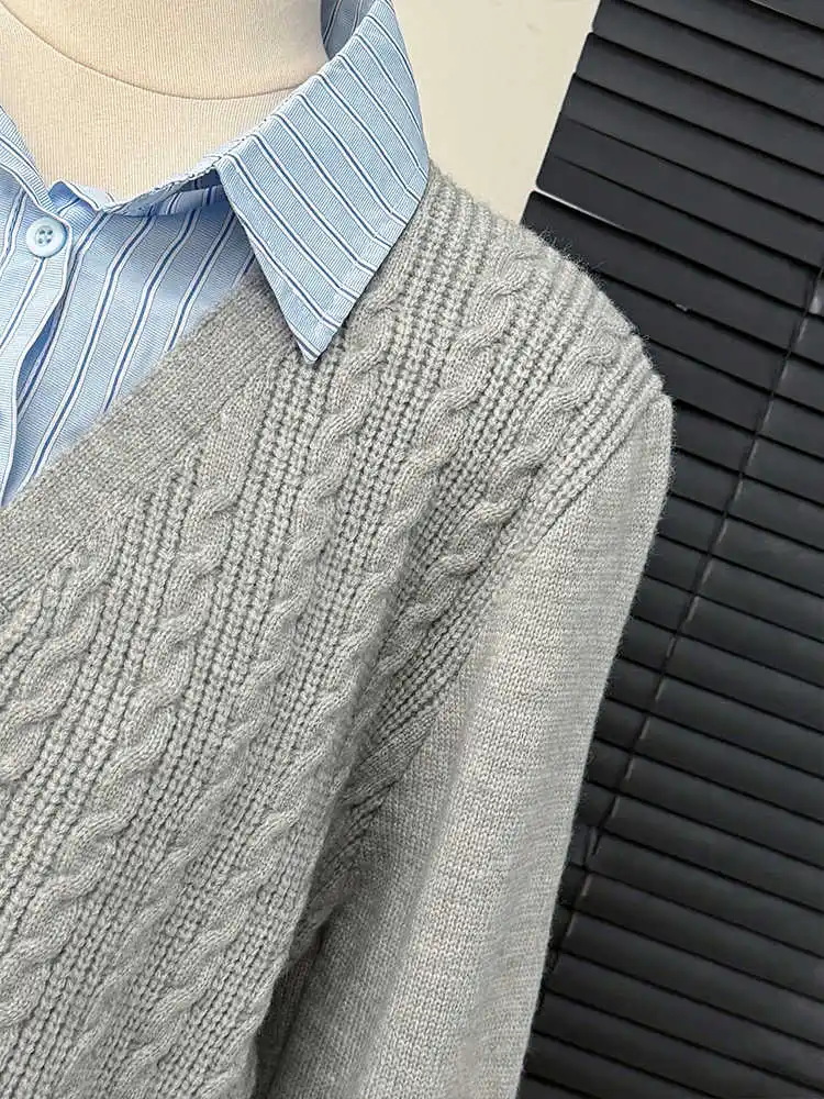 Vintage Preppy Style Women Knitwear 2024 Autumn Korean Fake Two-piece Contrast Color Sweater Lady Commuter Tops