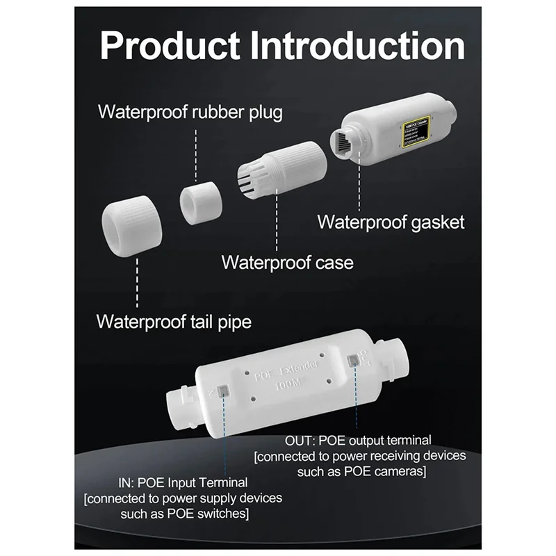 

High Quality-1000Mbps Waterproof POE Extender 48V 30W Standard Connection One In Out 100M/250M IEEE802.3Af/At For POE Switch Cam