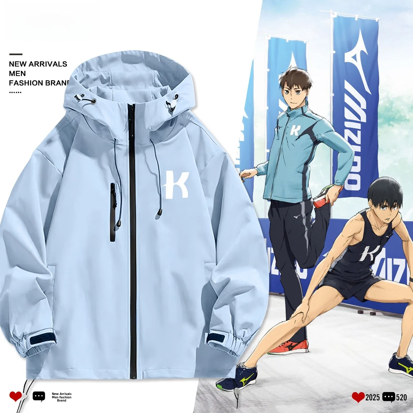 

Blue Wind Blows Strong Cosplay Jaet ex Stand Fit Long Sve Hooded Coat for Spring Autumn Seasons Casual Wear