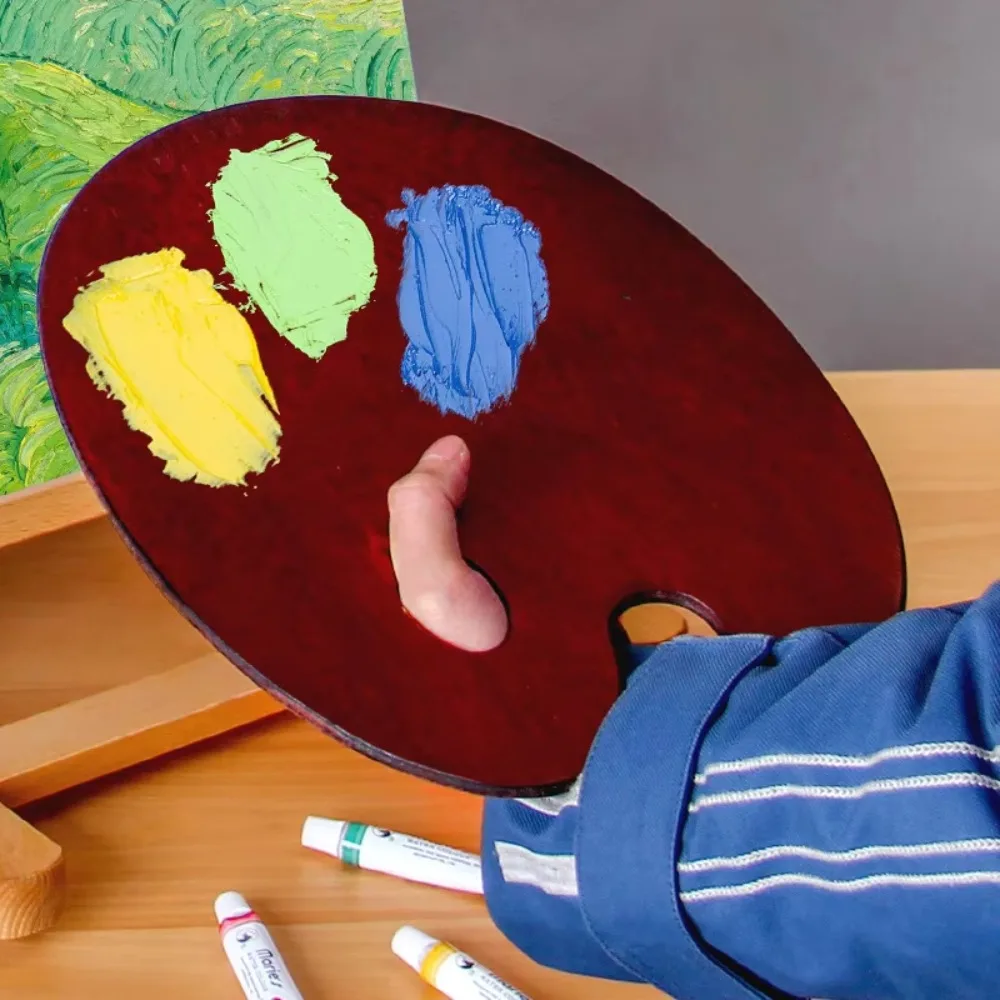 Oval/Square Oil Painting Palette Wood Panels Oil Sealing Film Acrylic Paint Tray Ultra Light with Thumb Hole Color Mixing Board