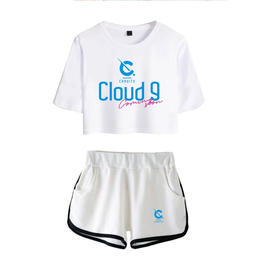 Fashion Novelty Creative Cravity Print Two Piece Set Women Sexy Shorts+lovely T-shirt Cute Classic Dew navel Sport Girl suits - Image 3