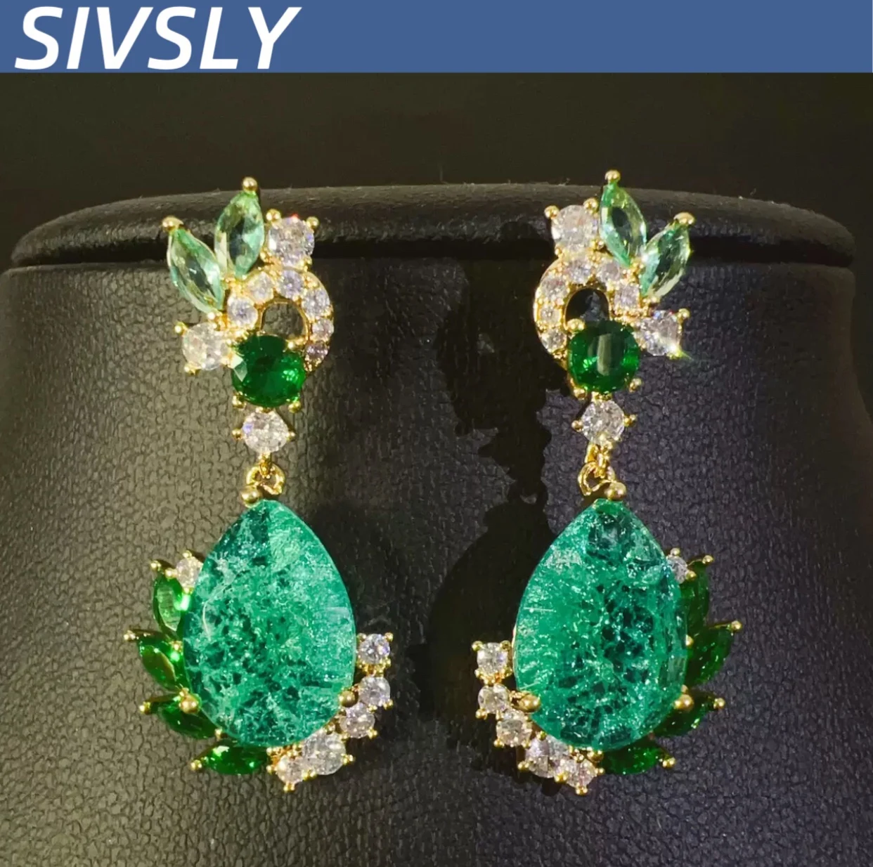

[Luxury] Blue-green drop earrings with zirconia, elegant and luxurious, perfect for evening parties or special events.