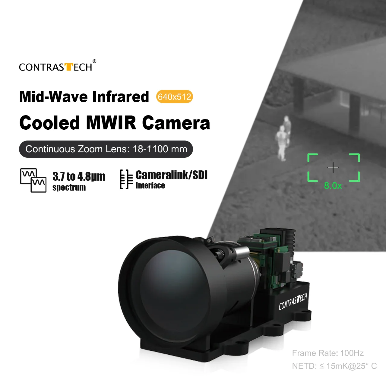 50Hz 15μm 640x512 Cooled MWIR Thermal Camera Core with Zoom Lens for Long Range Inspection