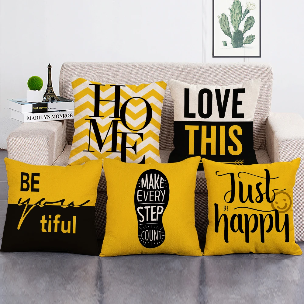 

Yellow Geometric Style Throw Pillowcase Love Home Graphics Car Seat Cushion Cover for Home Decor