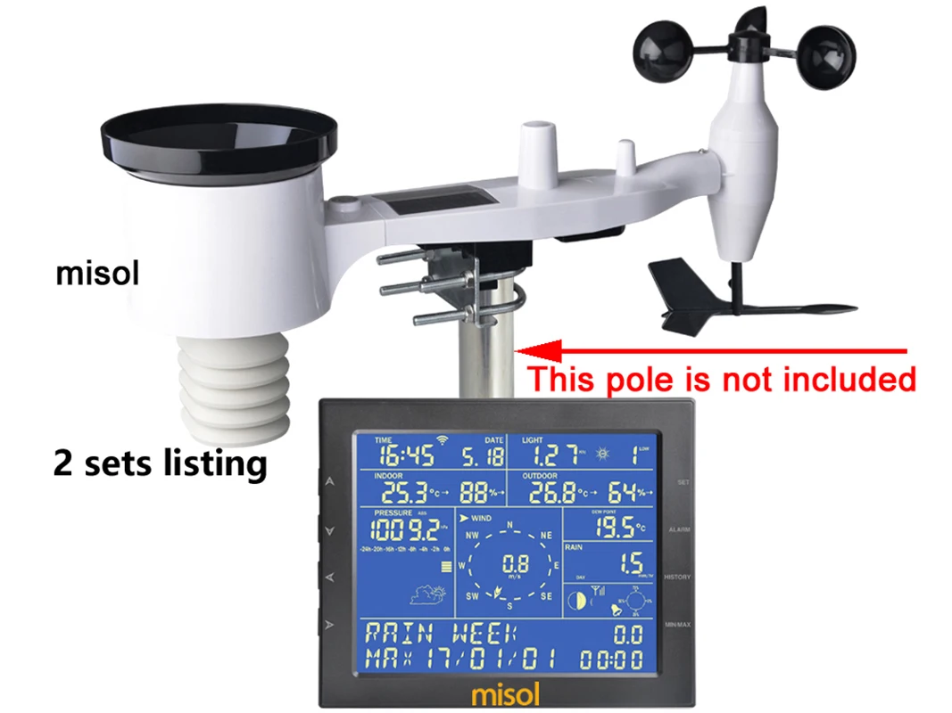 

MISOL /2 units Wireless weather station connect to WiFi, upload data to web (wunderground) WS2320CE