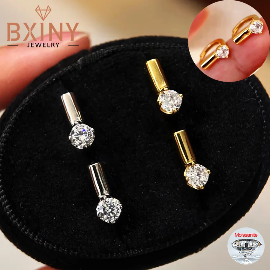 

BXINY 5mm Moissanite Hoop Stud Earrings 100% S925 Silver Lab Diamond 4 Claws Ear Studs for Women Fine Jewelry Gift GRA Certified