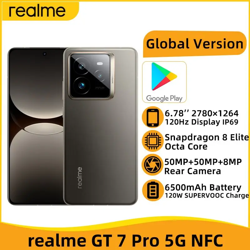 Global Version realme GT 7 Pro 5G NFC Snapdragon 8 Elite 6.78'' 120Hz Screen 50MP Triple Sony Camera 6500mAh 120W SUPERVOOC IP69