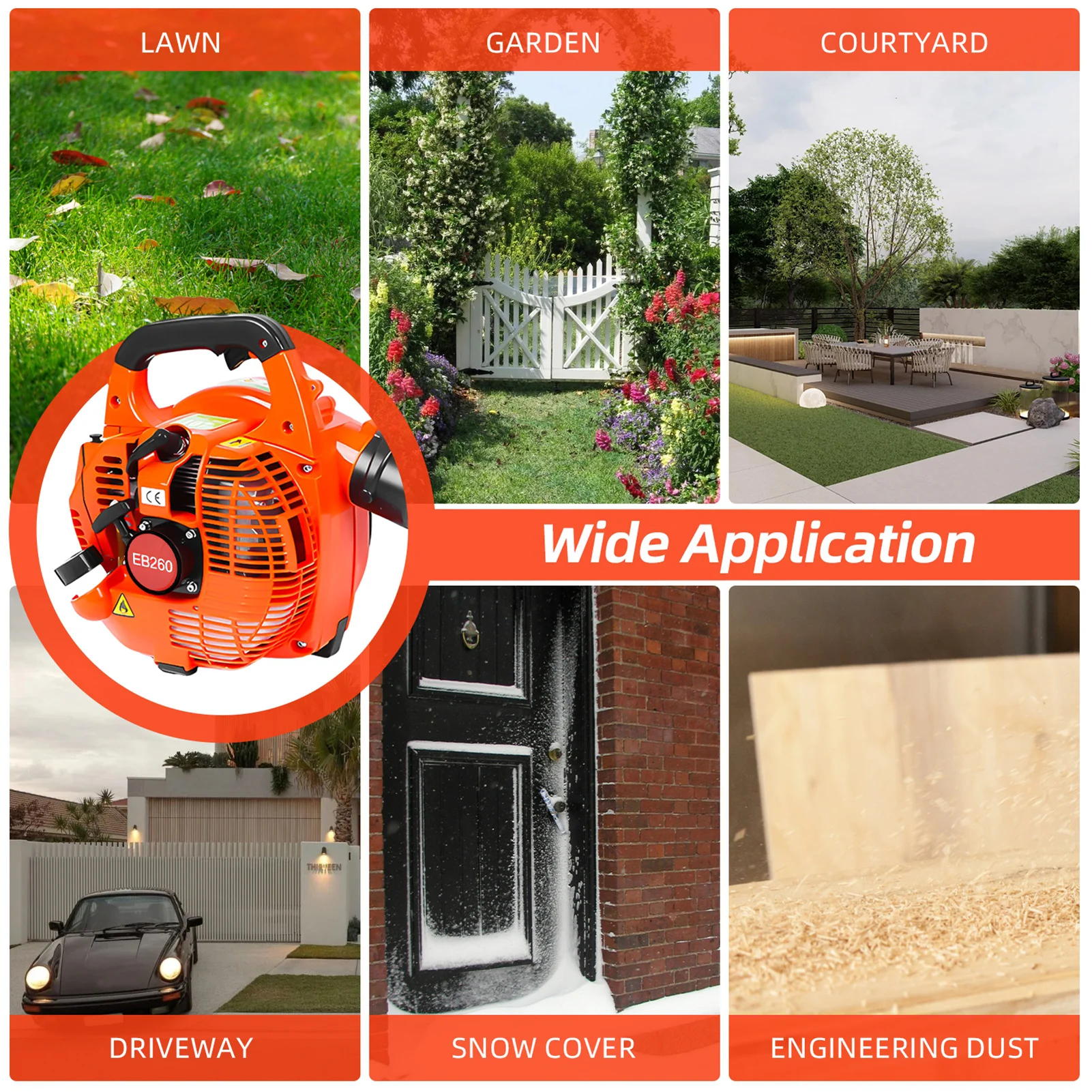 Souffleur de feuilles à gaz moteur 2 temps 25.4CC 275.45CFM Volume d'air 0.65L réservoir d'huile souffleur portatif puissant souffleuse à neige