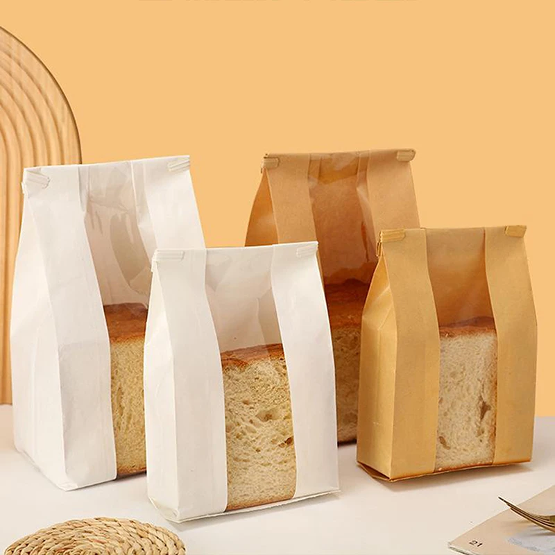 10 عبوات من أكياس المخابز ذات الإغلاق بسلك حديدي - أكياس ورق كرافت مقاومة للدهون للخبز والبسكويت وشرائح الكيك