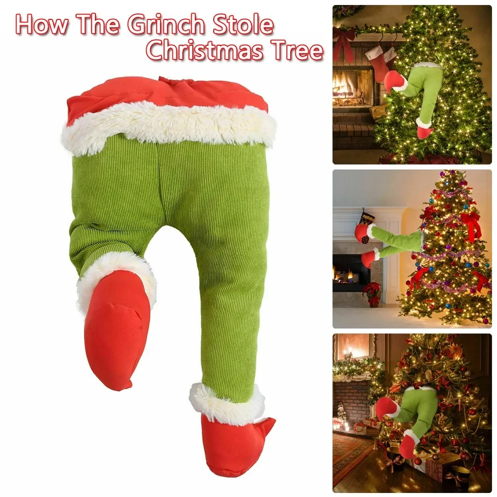 Christmas Elf Leg Plush Toy Xmas Tree Decoration Props Santa Claus Green Artificial Leg Children's Toy Christmas Home Decor