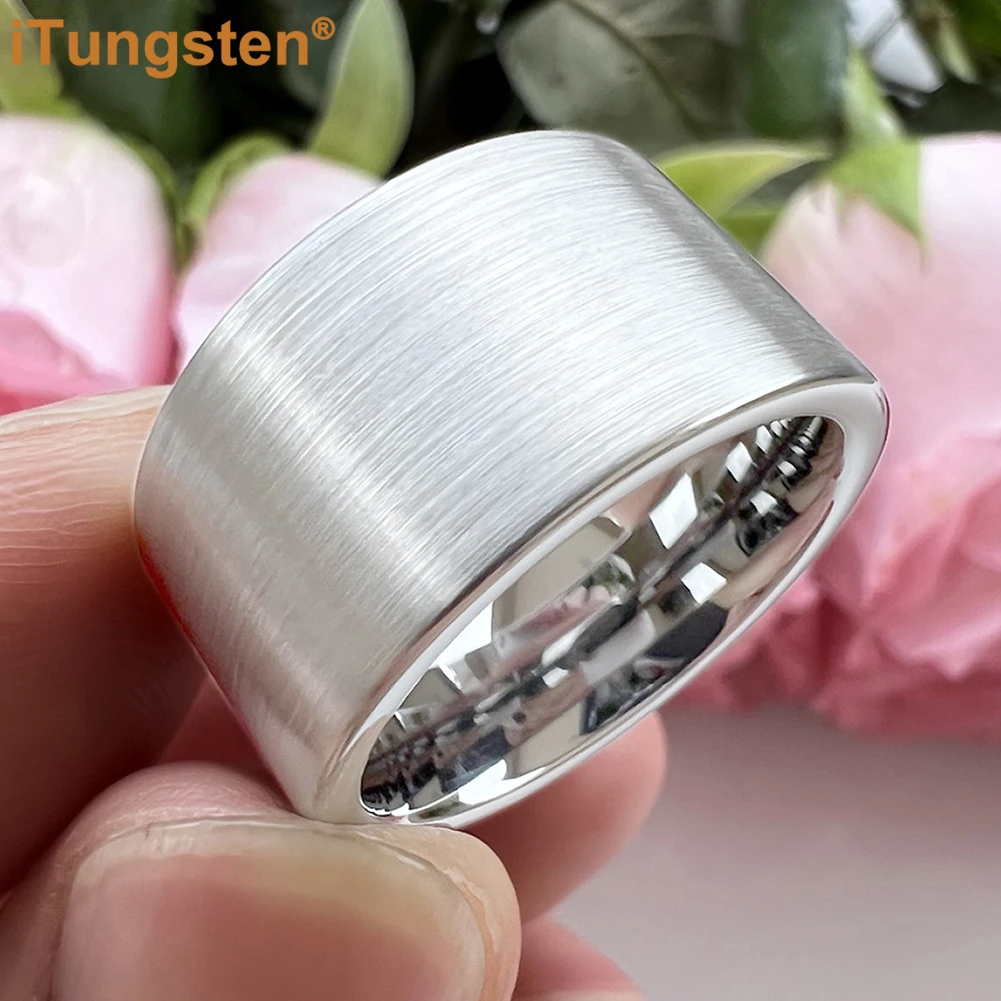 iTungsten 12mm Flat Engagement Wedding Band Tungsten Carbide Finger Ring for Men Women Fashion Jewelry Brush Finish Comfort Fit