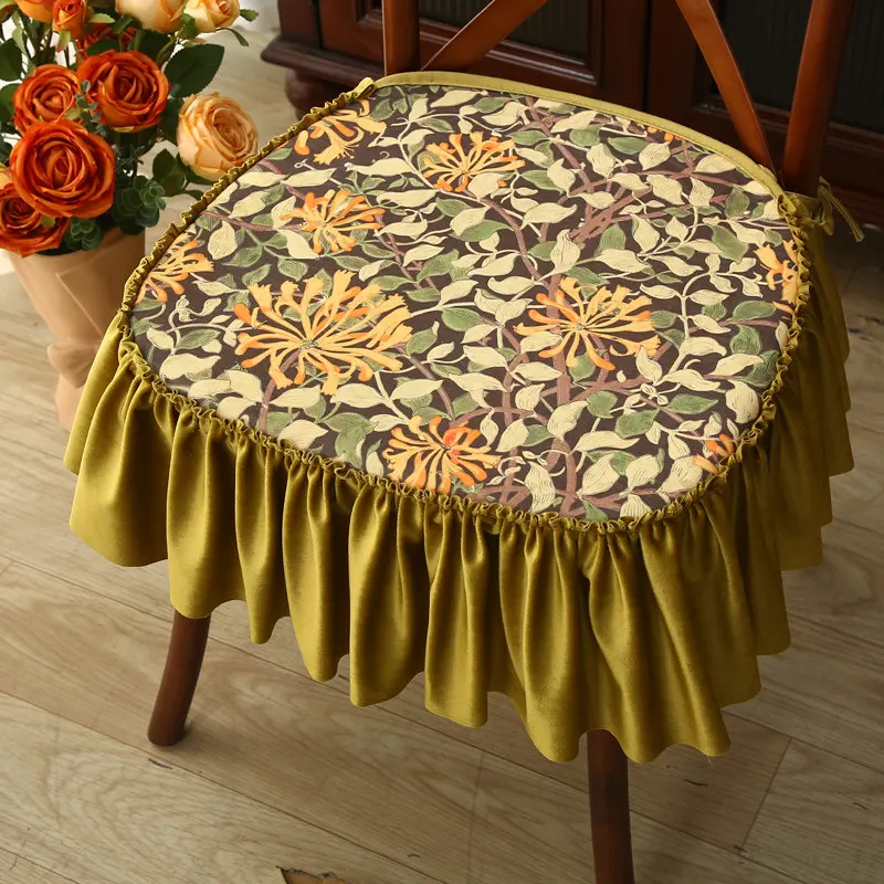 Retro Floral Print Dining Chair Cushion Non-Slip Chair Cover Home Decor Wearproof Seat Furniture Slipcovers for Living Room