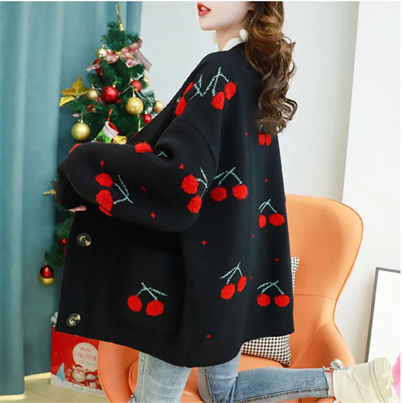 Lazy Style Sweater Women's Spring Autumn Korean Version Embroidery Loose Casual Bat Sleeve Knitted Cardigan Female Outerwears