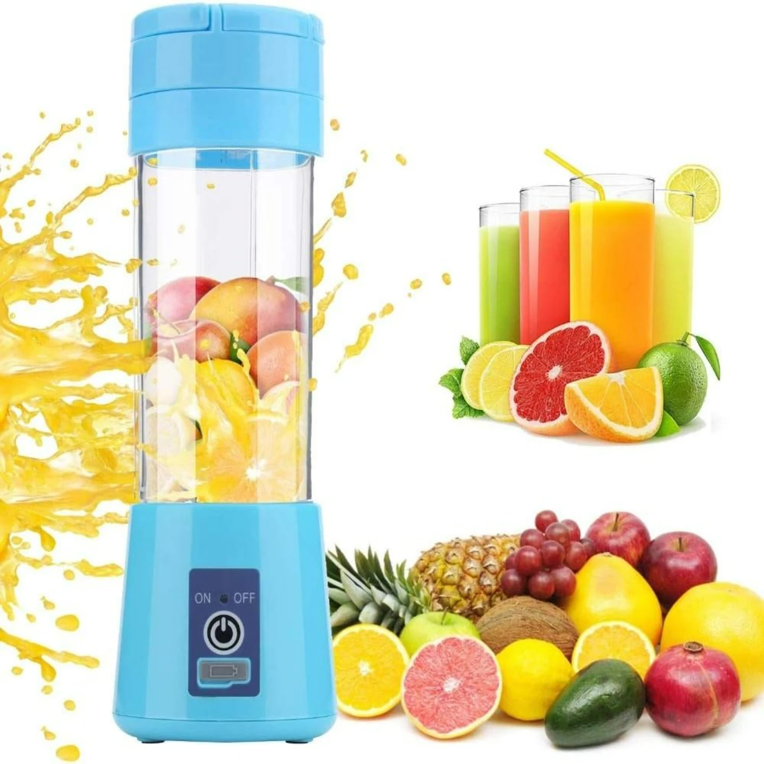 Green Portable USB Rechargeable Personal Blender for Fruit Juice, Shakes and Smoothies with 6 Blades Juicer Cup, 380ML Capacity,