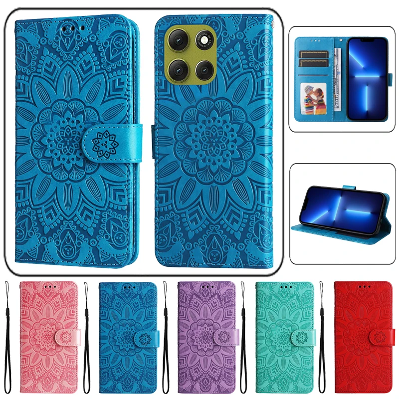 Funda con tapa tipo billetera de lujo con flor de sol 3D para Motorola MOTO G06 G86 G96 G56 G66J G66Y G67 G57 Power G100 5G 2025, funda de cuero para teléfono