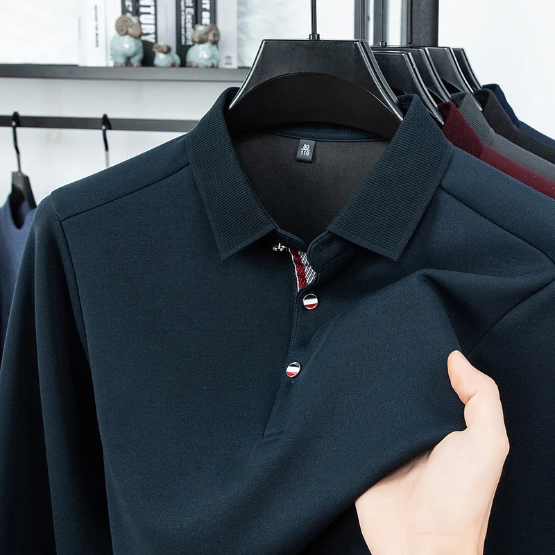 فاخر جديد قميص بولو رجالي كم طويل التلبيب بلون ربيع الخريف الأعمال مكتب عادية كلاسيكي موضة تي شيرت الرجالية #1