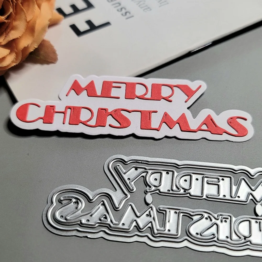 Word Merry Christmas Metal Cutting Dies for Scrapbooking DIY Album Educational Embossing Greeting Card Die Cuts Letter Christmas