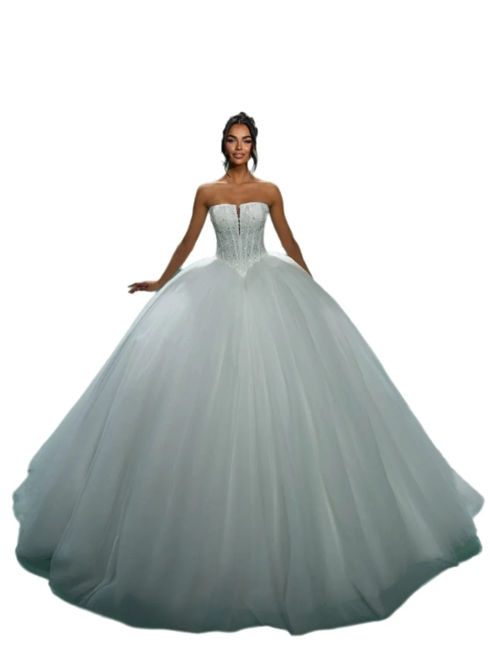 

2025 New Princess Ball Gown Wedding Dress Strapless Lace Appliques Long Train Tulle Puffy Bridal Bride Gown Vestidos De Novia