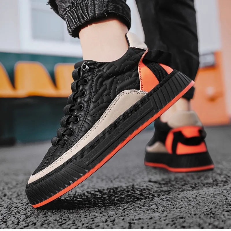 Men's Sneakers Autumn Winter 2024 New Student Sports Skateboard Shoes Thick Sole Anti Slip Comfortable Elastic Band Work Shoes