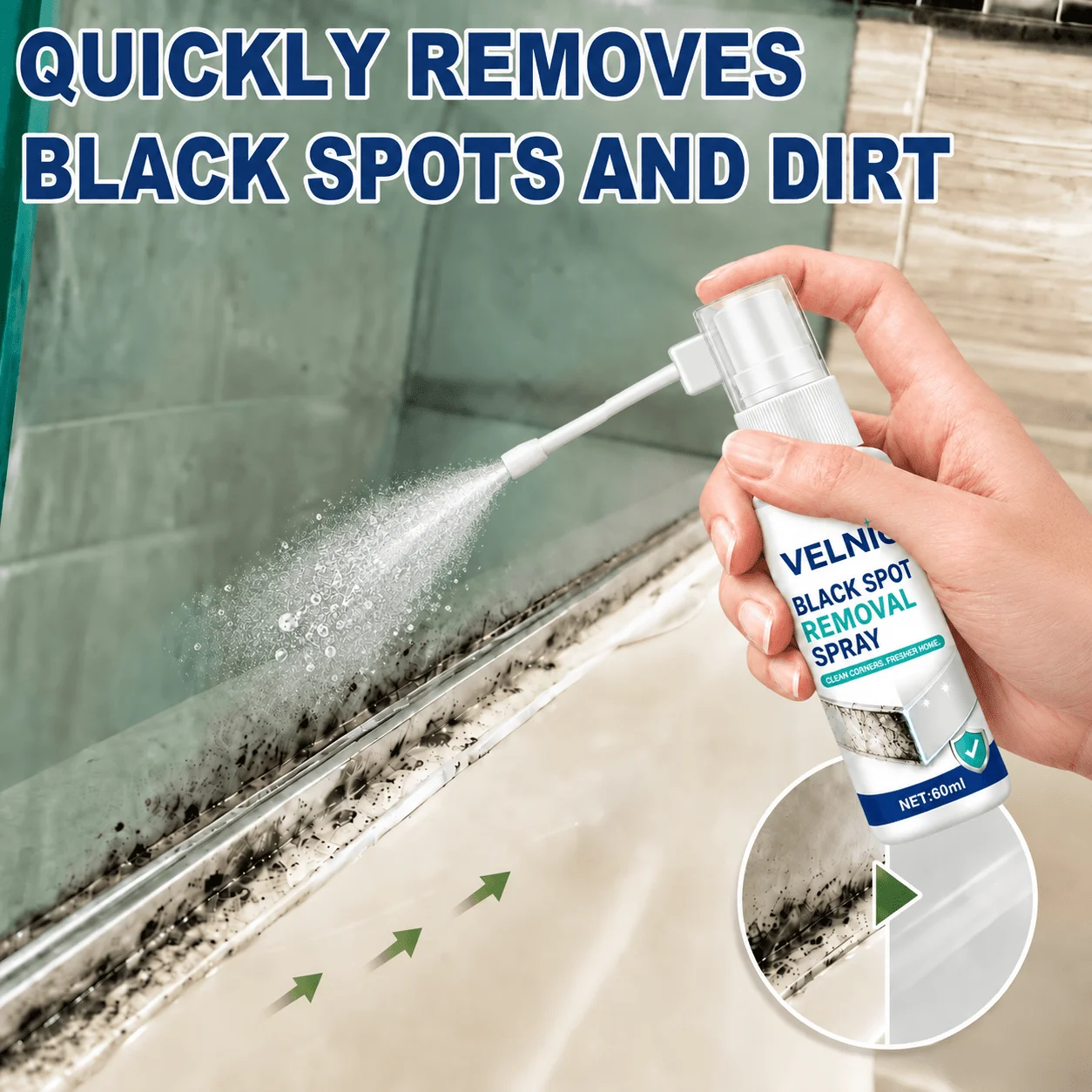 Black Stain Removal Spray (Upgraded with Extended Nozzle) - Penetrates Deeply to Remove Mold And Stains, Sprays Precisely Without Much Waste, Perfect for Fridge Seals, Washing Machine Gaskets, Sink Edges, And Bathroom Cracks
