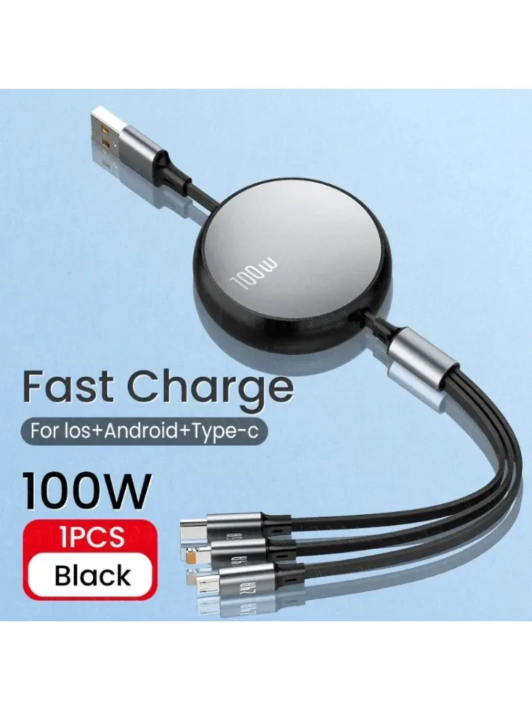 3-in-1 snel opladen USB-kabel Intrekbare draagbare micro USB Type C opladersnoer voor iPhone Samsung Xiaomi datakabel - afbeelding 2