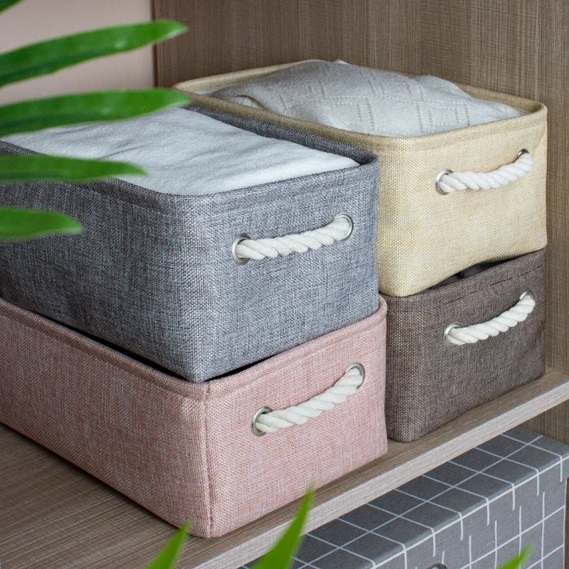 Cotton Linen Folding Storage Baskets Kids Toys Organizer Clothes and Sundries Storage Box Cabinet Bag Laundry Basket WF